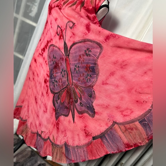 3/$20 💥 Embroidered Butterfly Maxi Dress Relaxed Fit Pink Tie Dye Beach Boho - Picture 6 of 16